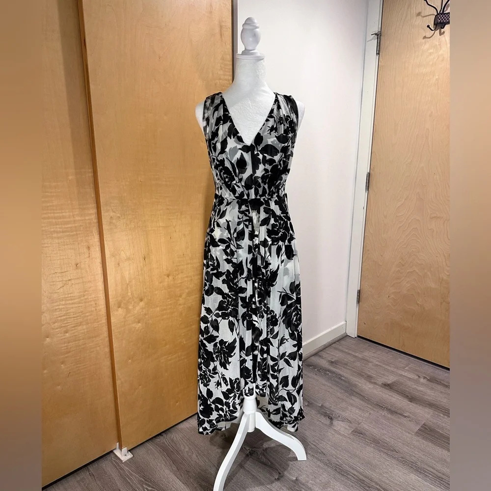 Simply Vera Wang S Lined, Pleats Sleeveless Floral Print Maxi Dress